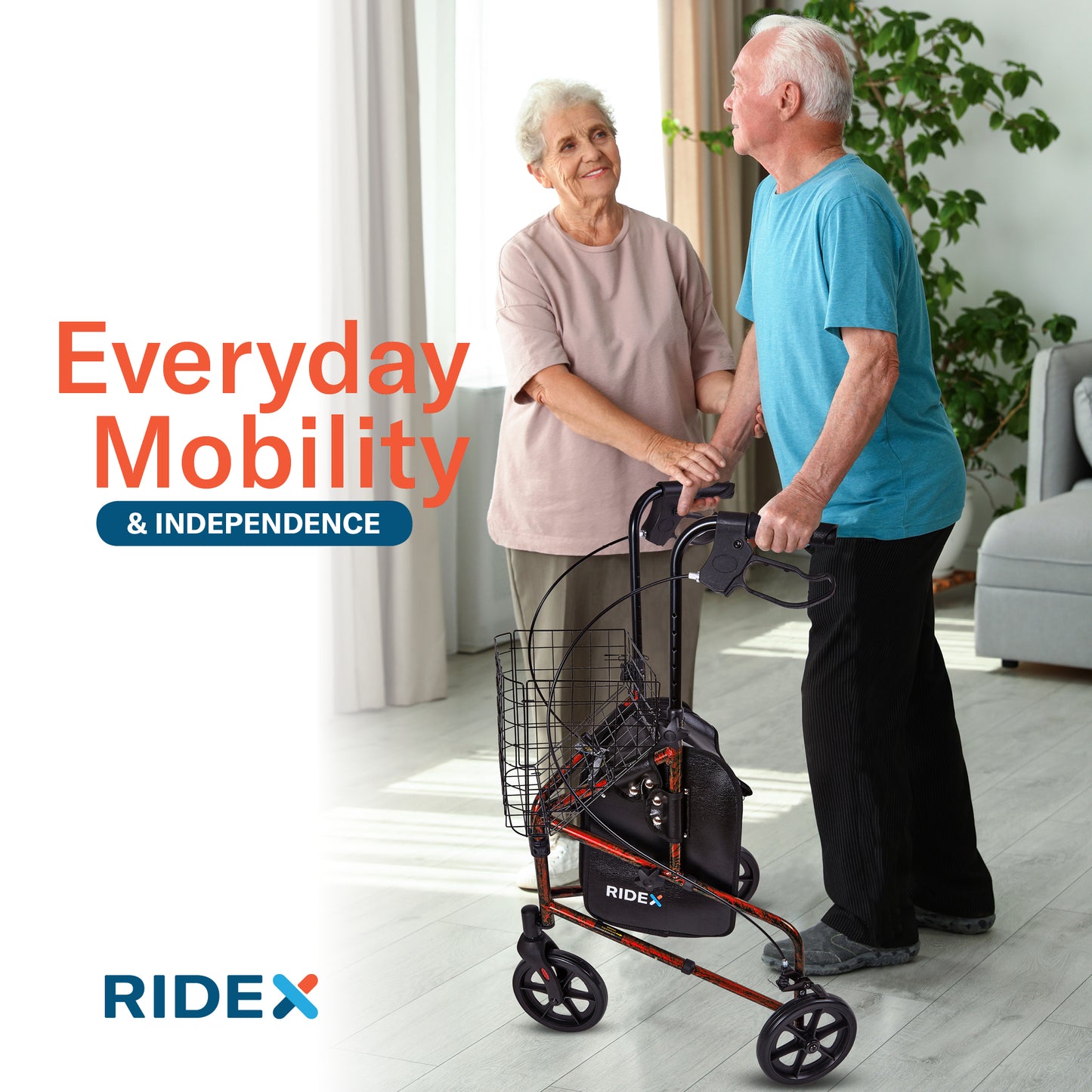 Ridex Folding 3 Wheel Rollator Walker Red Lifestyle