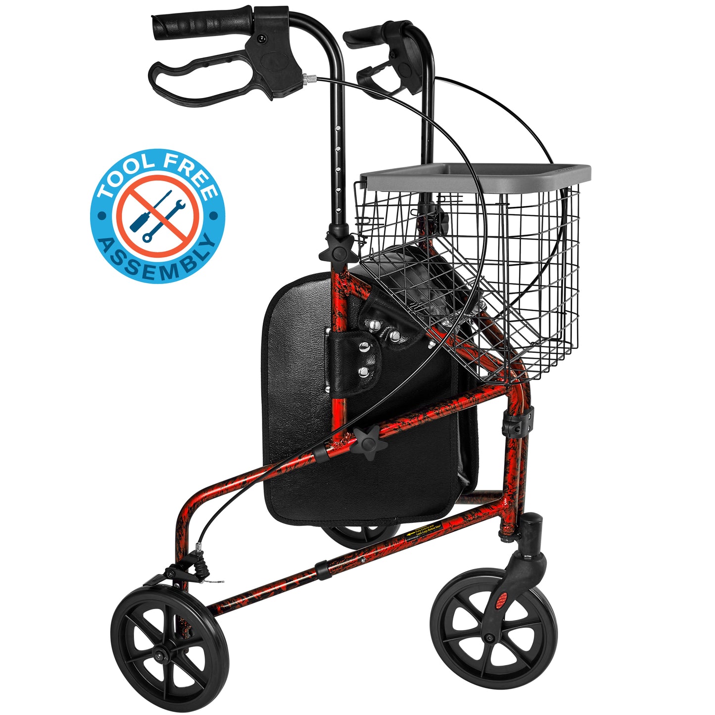 Ridex Folding 3 Wheel Rollator Walker Red