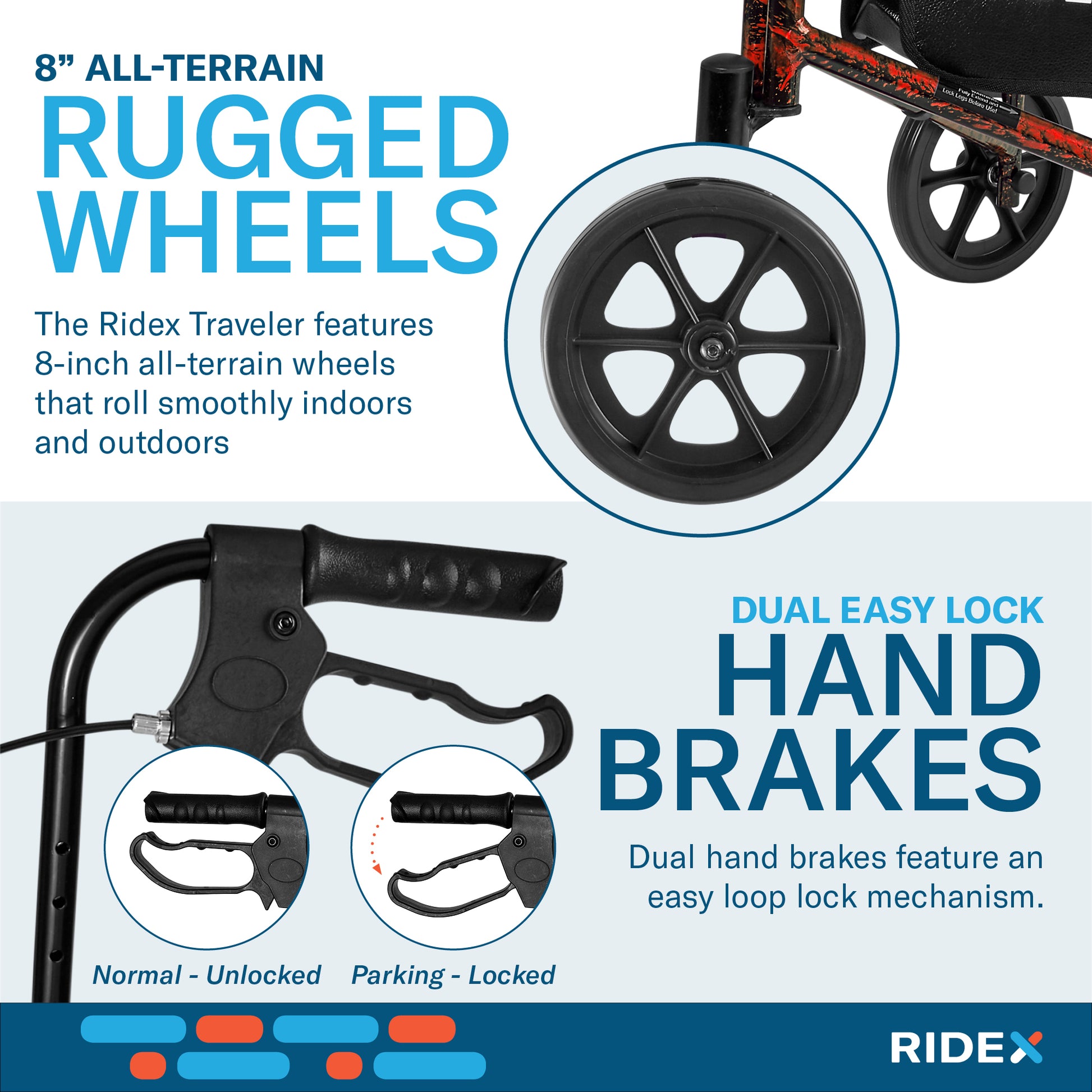 Ridex Folding 3 Wheel Rollator Walker Red Wheels